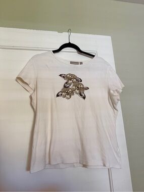 White Floral Appliqué Cotton Tee - Croft & Barrow